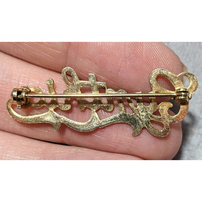 Gold Tone Cursive Lettering Cynthia Brooch