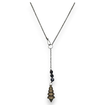 Vintage Brutalist Lariat Metal Black Brass Tone Pendulum Necklace 16 Inch