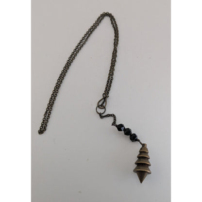 Vintage Brutalist Lariat Metal Black Brass Tone Pendulum Necklace 16 Inch