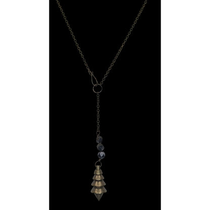 Vintage Brutalist Lariat Metal Black Brass Tone Pendulum Necklace 16 Inch