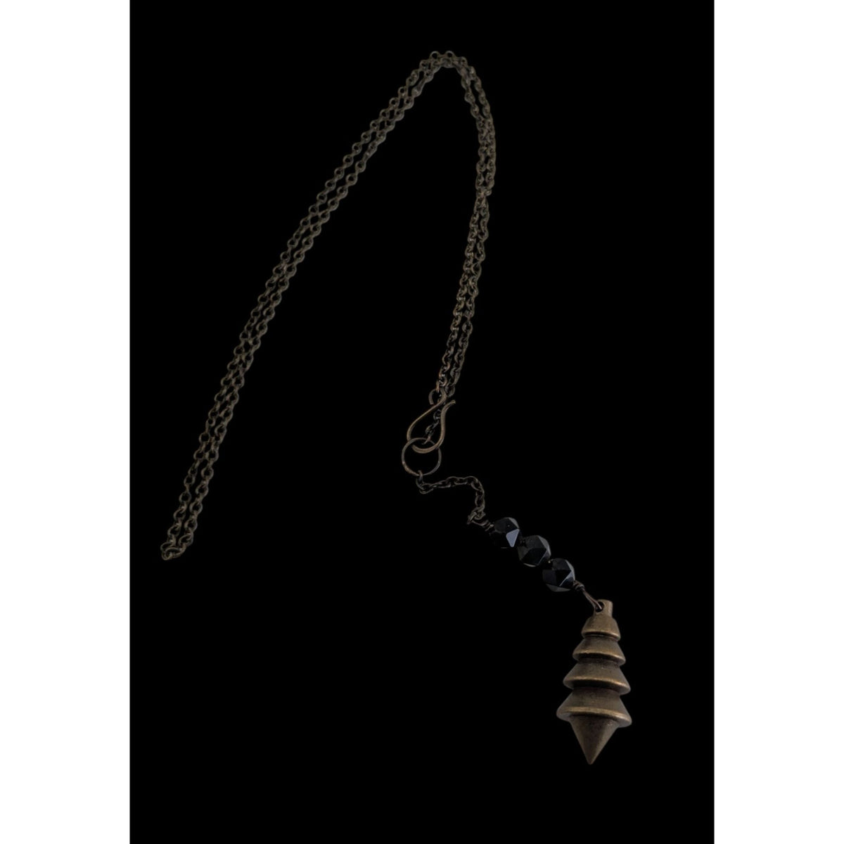 Vintage Brutalist Lariat Metal Black Brass Tone Pendulum Necklace 16 Inch