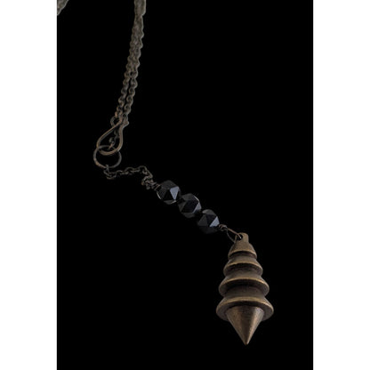 Vintage Brutalist Lariat Metal Black Brass Tone Pendulum Necklace 16 Inch