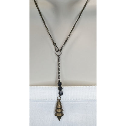 Vintage Brutalist Lariat Metal Black Brass Tone Pendulum Necklace 16 Inch