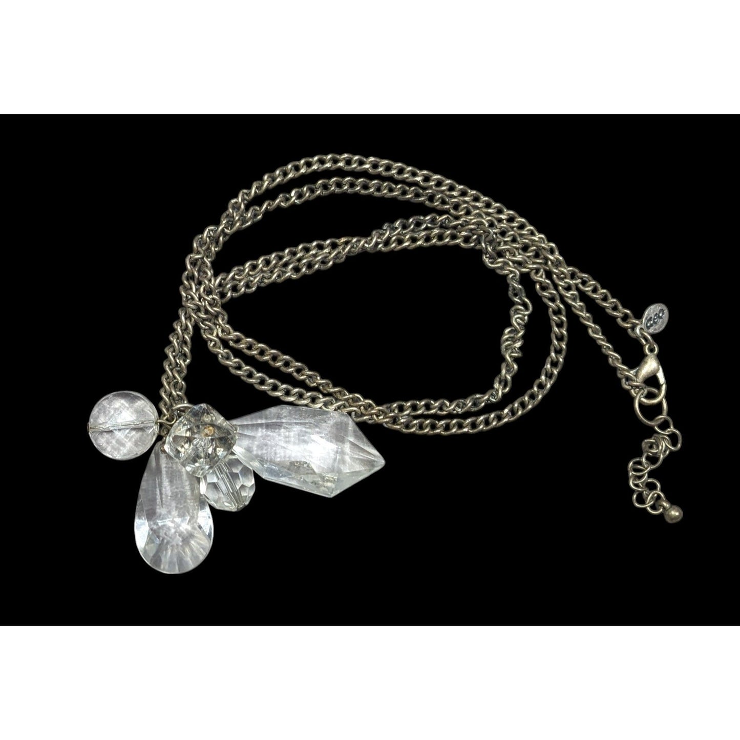 Y2K AEO Clear Gem Cluster Necklace With Silver Tone Chain