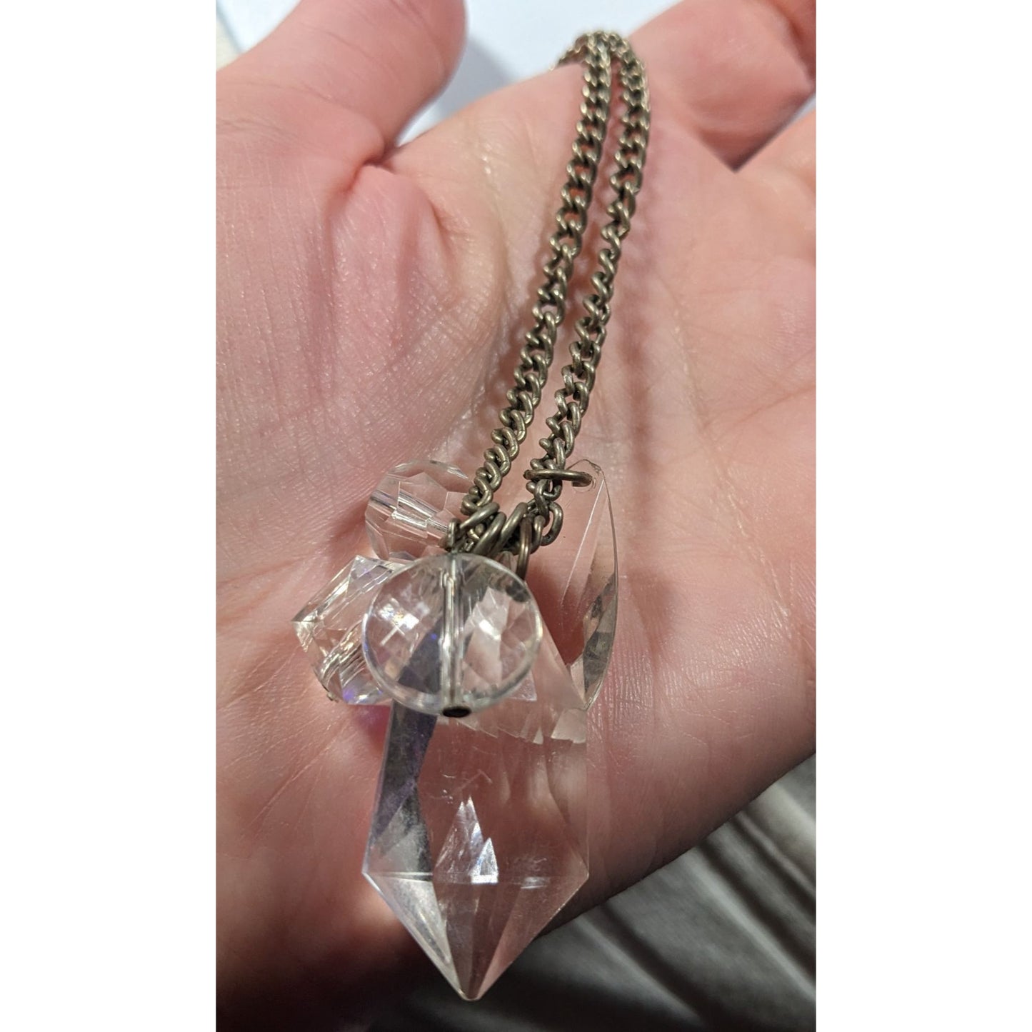 Y2K AEO Clear Gem Cluster Necklace With Silver Tone Chain