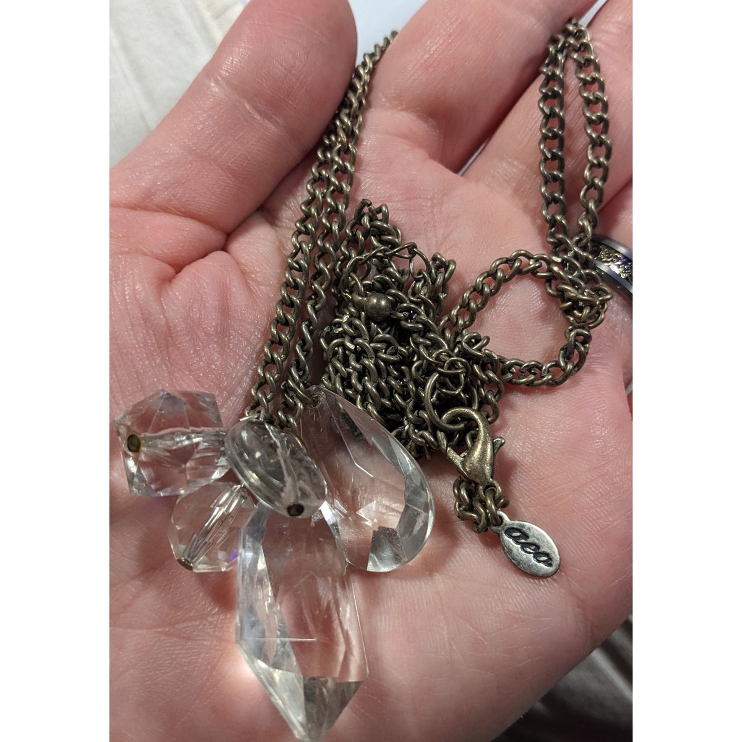 Y2K AEO Clear Gem Cluster Necklace With Silver Tone Chain