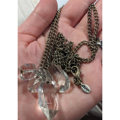 Y2K AEO Clear Gem Cluster Necklace With Silver Tone Chain