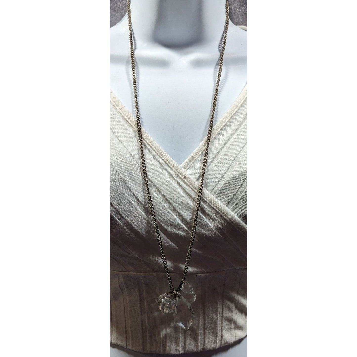 Y2K AEO Clear Gem Cluster Necklace With Silver Tone Chain