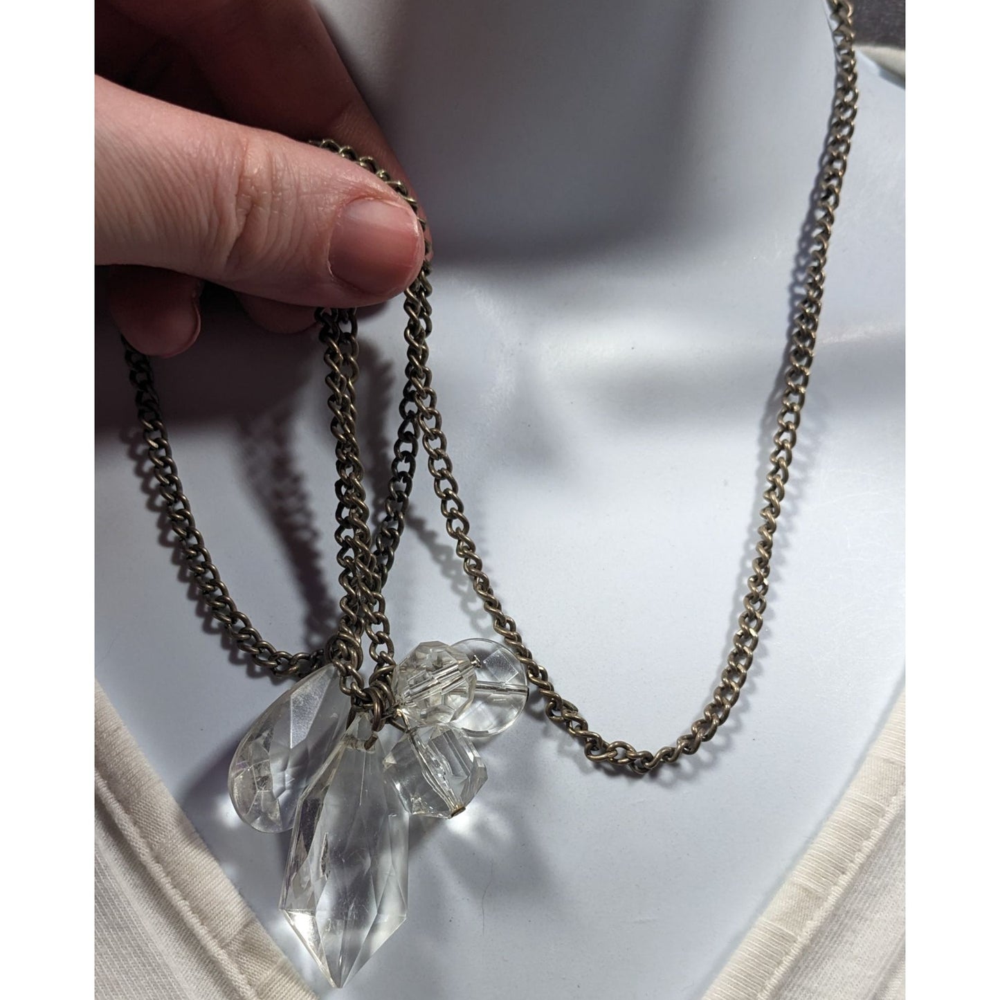 Y2K AEO Clear Gem Cluster Necklace With Silver Tone Chain