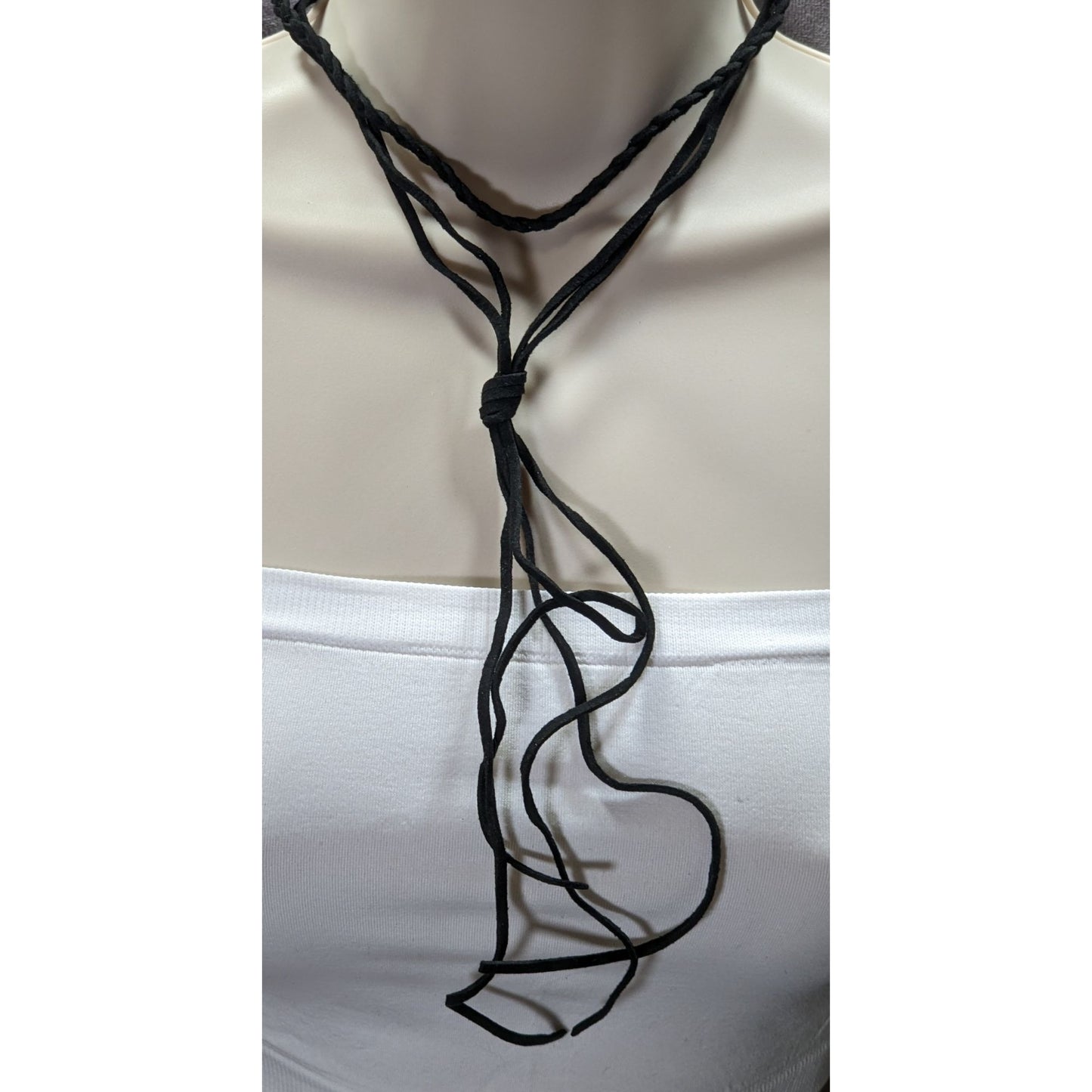 Gothic Festival Black Braided Faux Suede Choker Necklace With Fringe