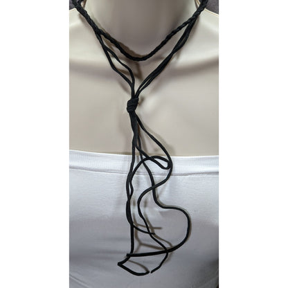 Gothic Festival Black Braided Faux Suede Choker Necklace With Fringe
