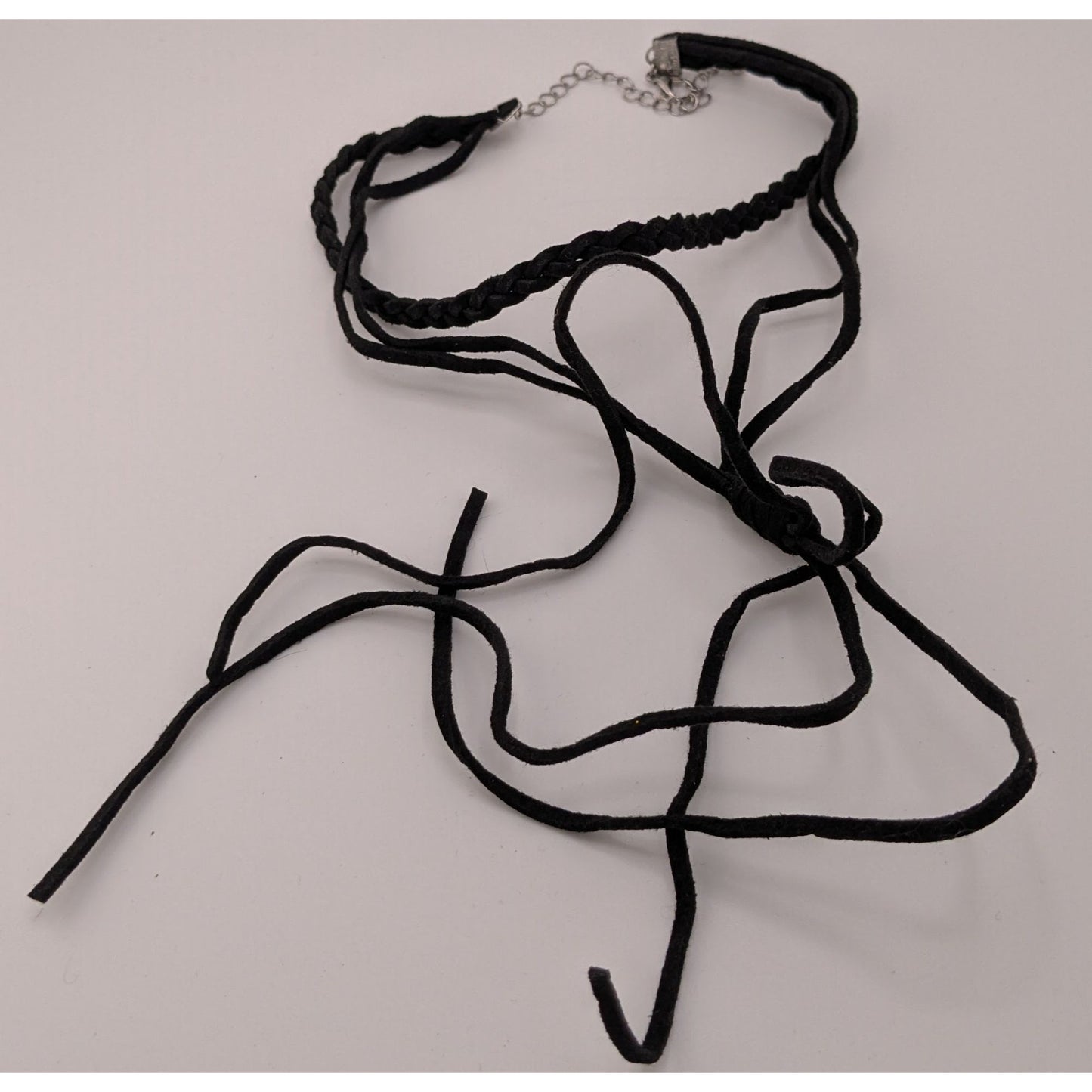 Gothic Festival Black Braided Faux Suede Choker Necklace With Fringe