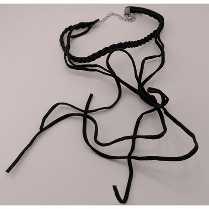 Gothic Festival Black Braided Faux Suede Choker Necklace With Fringe