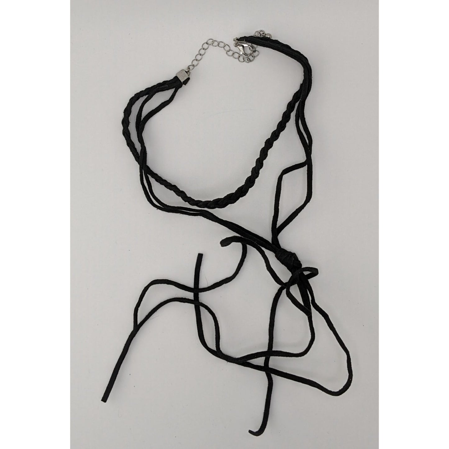 Gothic Festival Black Braided Faux Suede Choker Necklace With Fringe