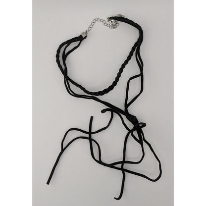 Gothic Festival Black Braided Faux Suede Choker Necklace With Fringe