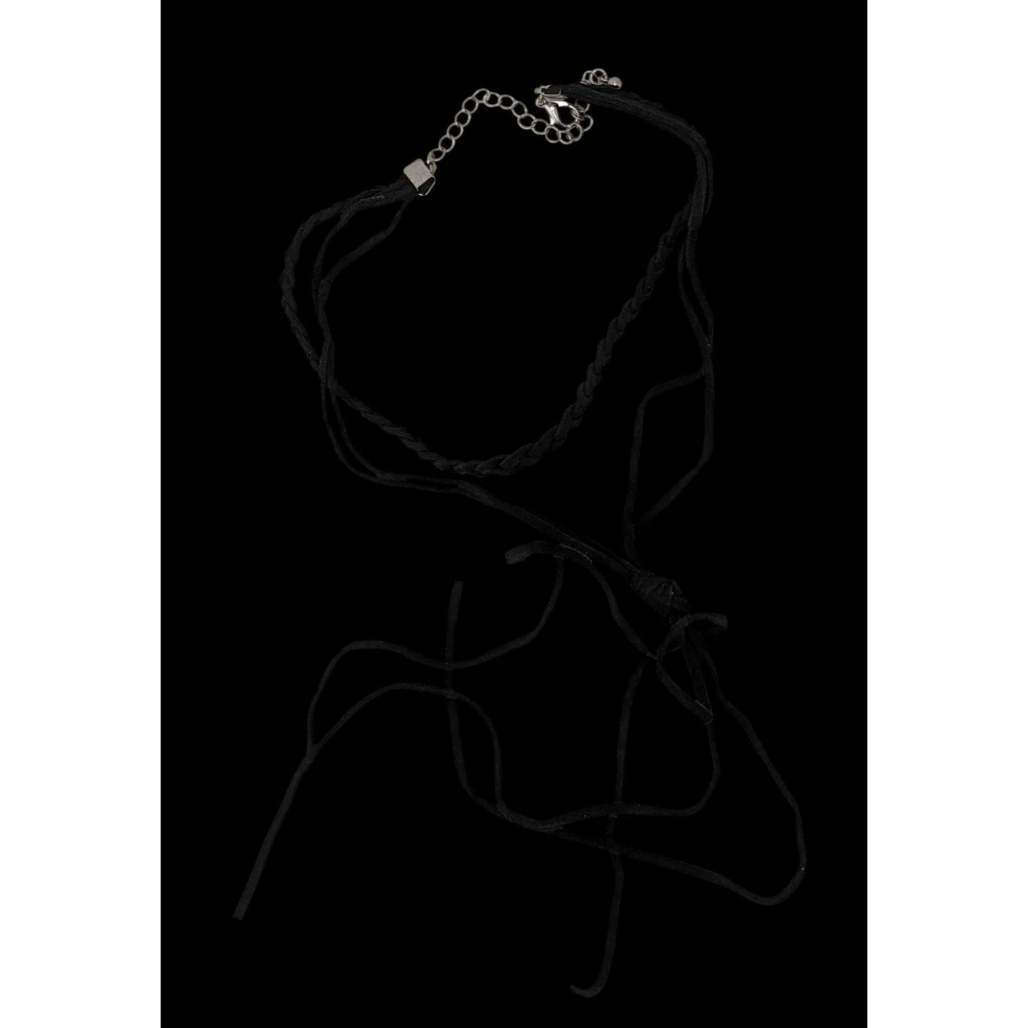 Gothic Festival Black Braided Faux Suede Choker Necklace With Fringe