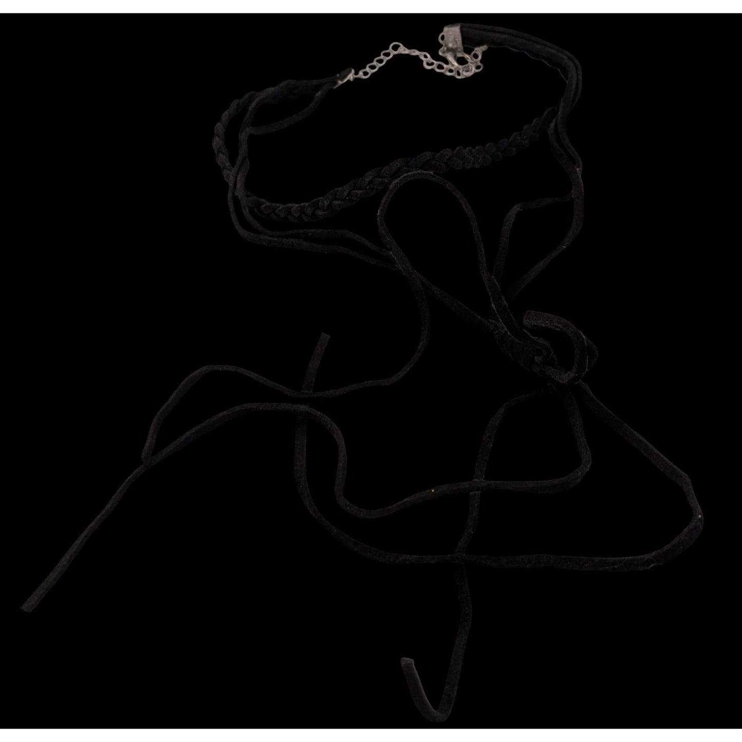 Gothic Festival Black Braided Faux Suede Choker Necklace With Fringe