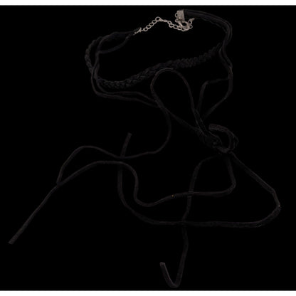 Gothic Festival Black Braided Faux Suede Choker Necklace With Fringe