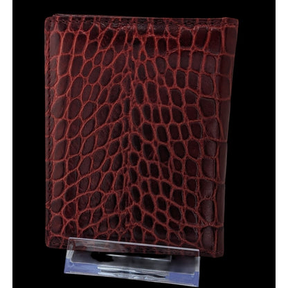 Graphic Image Genuine Leather Crocodile Texture ID Holder Wallet Made In USA Burgundy Red