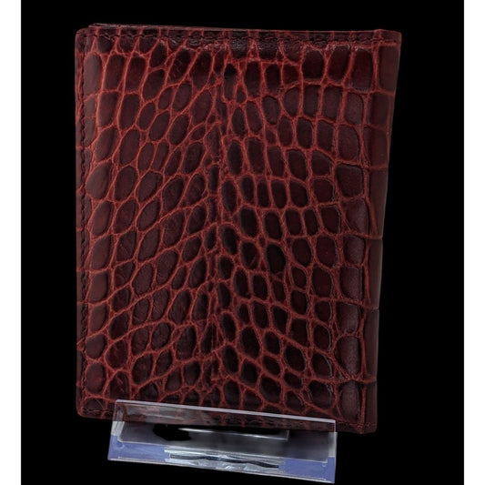 Graphic Image Genuine Leather Crocodile Texture ID Holder Wallet Made In USA Burgundy Red