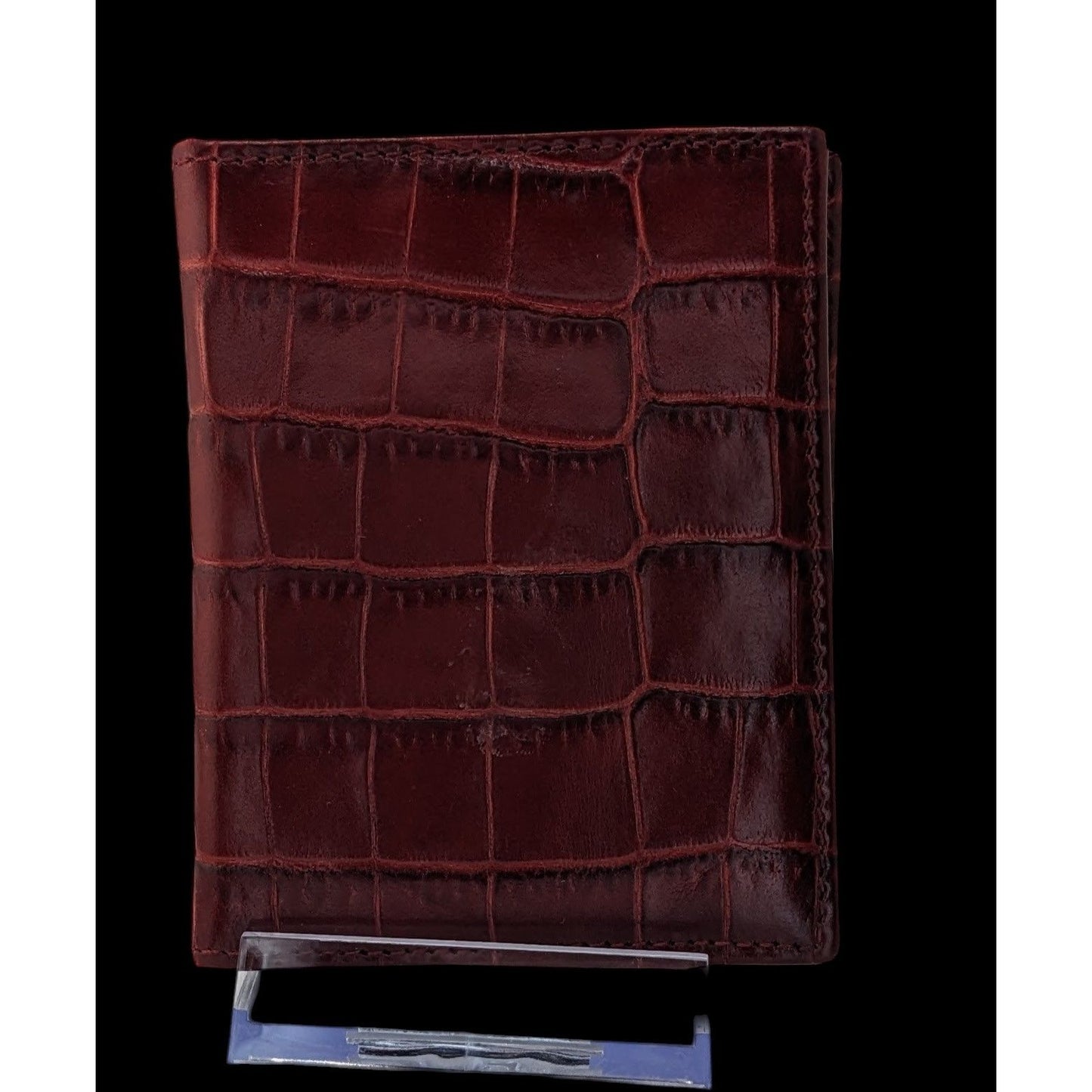 Graphic Image Genuine Leather Crocodile Texture ID Holder Wallet Made In USA Burgundy Red