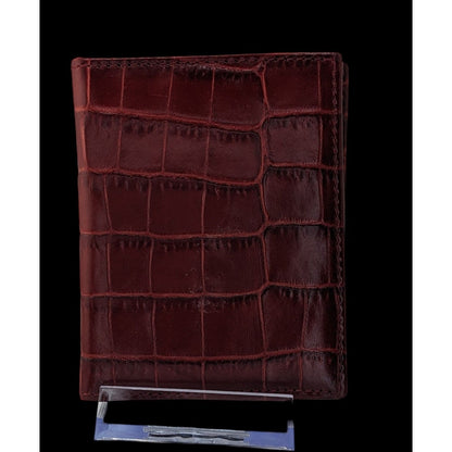 Graphic Image Genuine Leather Crocodile Texture ID Holder Wallet Made In USA Burgundy Red
