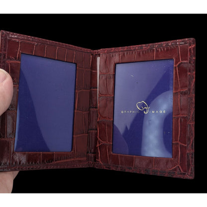Graphic Image Genuine Leather Crocodile Texture ID Holder Wallet Made In USA Burgundy Red