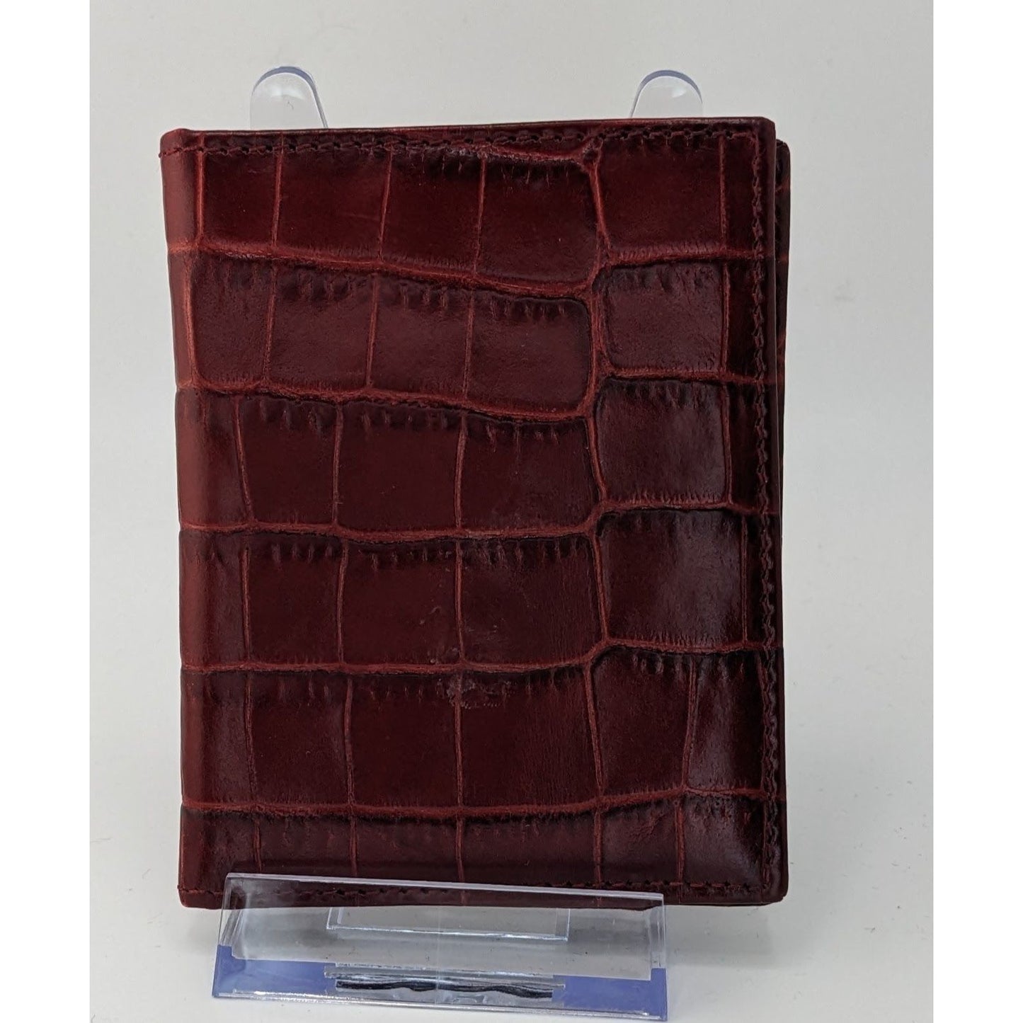 Graphic Image Genuine Leather Crocodile Texture ID Holder Wallet Made In USA Burgundy Red