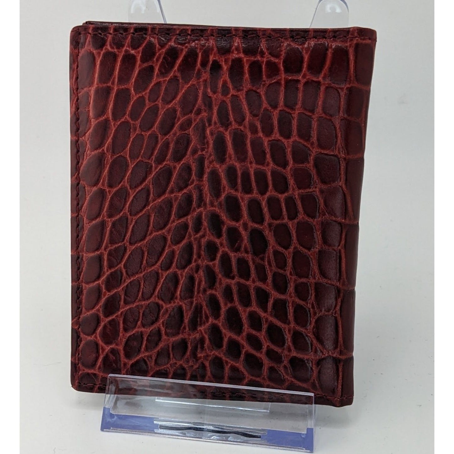 Graphic Image Genuine Leather Crocodile Texture ID Holder Wallet Made In USA Burgundy Red