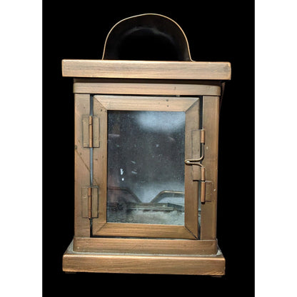 Vintage Brushed Copper And Glass Lantern With Handle And Door