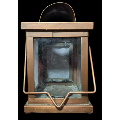 Vintage Brushed Copper And Glass Lantern With Handle And Door