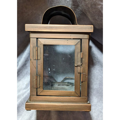 Vintage Brushed Copper And Glass Lantern With Handle And Door