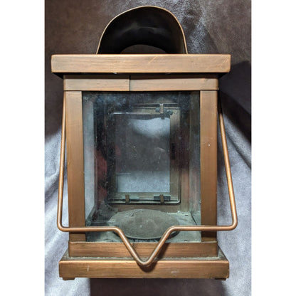 Vintage Brushed Copper And Glass Lantern With Handle And Door