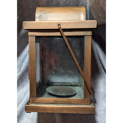 Vintage Brushed Copper And Glass Lantern With Handle And Door