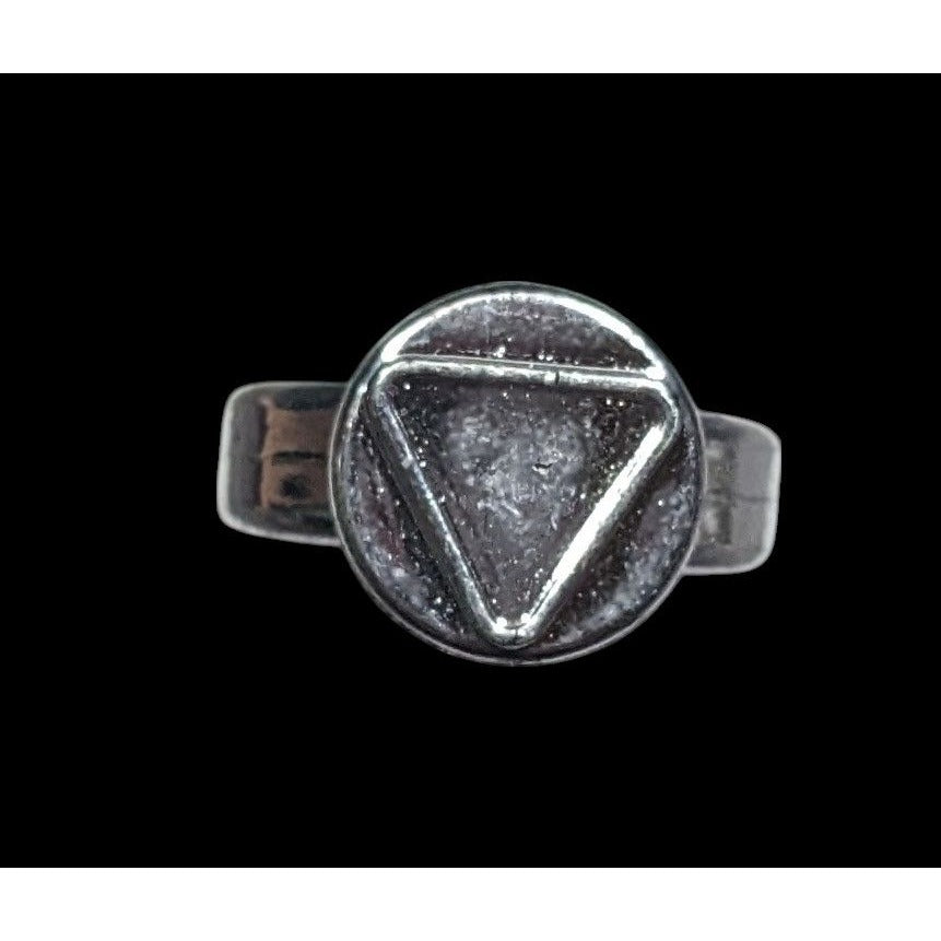 Casual Plastic Metallic Silver Tone Triangle Embossed Ring Size 2 3/4