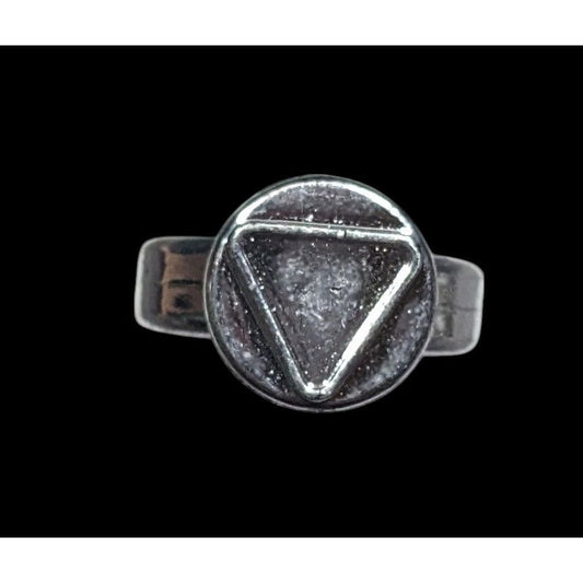 Casual Plastic Metallic Silver Tone Triangle Embossed Ring Size 2 3/4