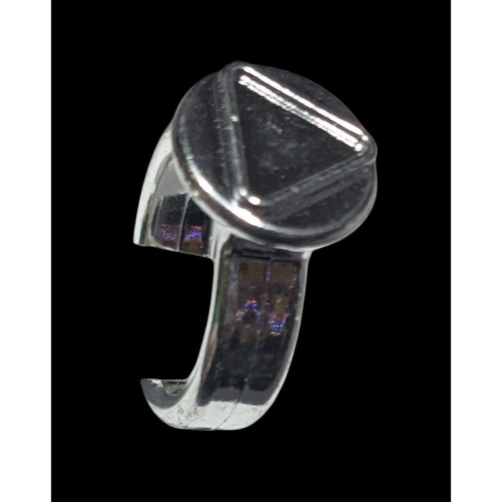 Casual Plastic Metallic Silver Tone Triangle Embossed Ring Size 2 3/4