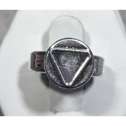 Casual Plastic Metallic Silver Tone Triangle Embossed Ring Size 2 3/4