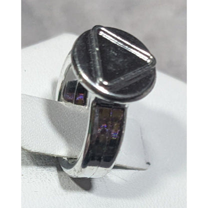 Casual Plastic Metallic Silver Tone Triangle Embossed Ring Size 2 3/4
