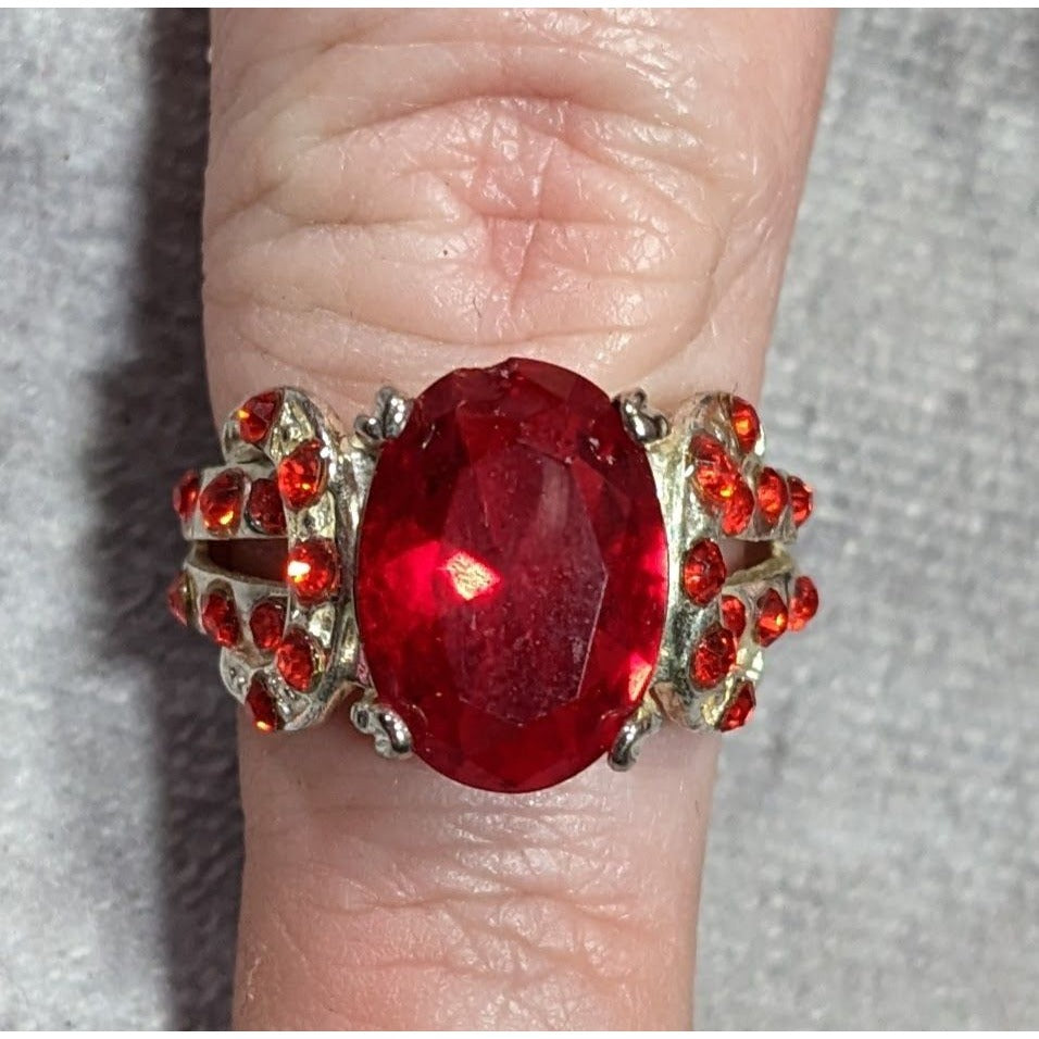 Vampire Blood Buckle Accent Red And Silver Tone Ring Marked 925
