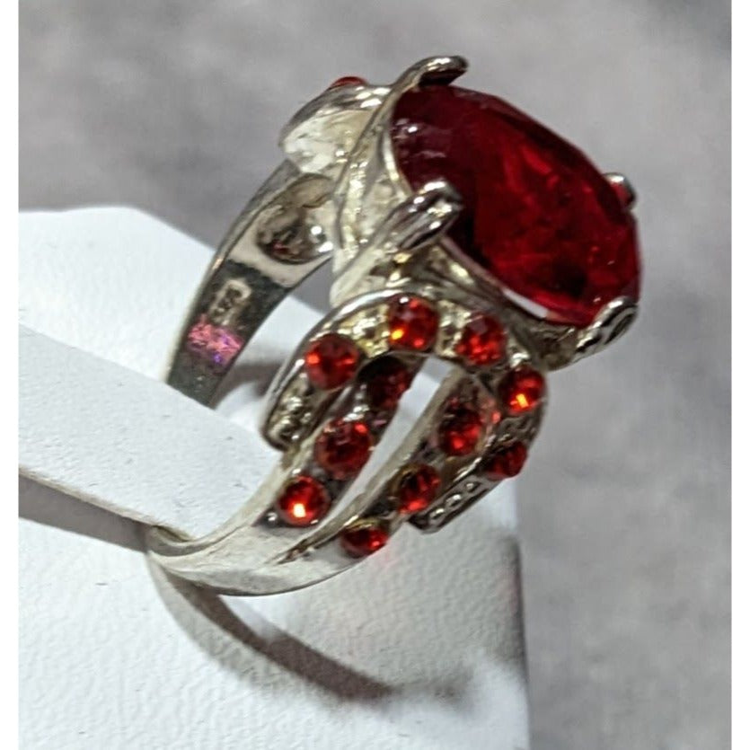 Vampire Blood Buckle Accent Red And Silver Tone Ring Marked 925