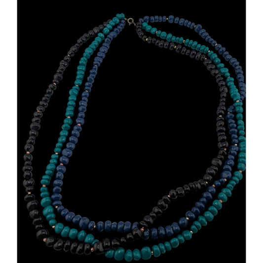 Vintage 80s Multi-Strand Necklace With Blue & Green Acrylic Beads