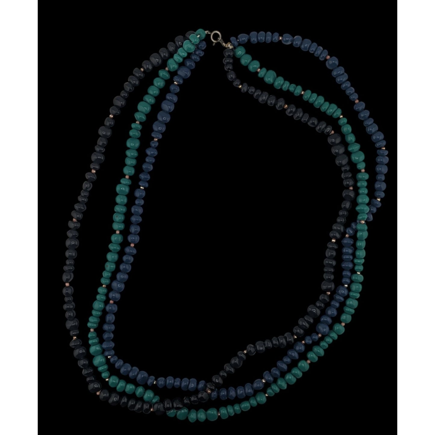 Vintage 80s Multi-Strand Necklace With Blue & Green Acrylic Beads