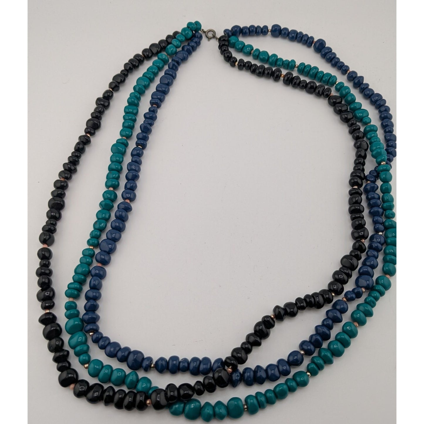 Vintage 80s Multi-Strand Necklace With Blue & Green Acrylic Beads