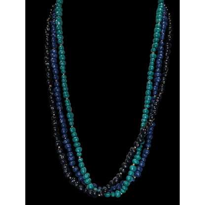 Vintage 80s Multi-Strand Necklace With Blue & Green Acrylic Beads