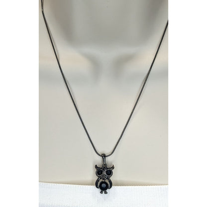 Witchy Whimsigoth Black Owl Pendant Necklace