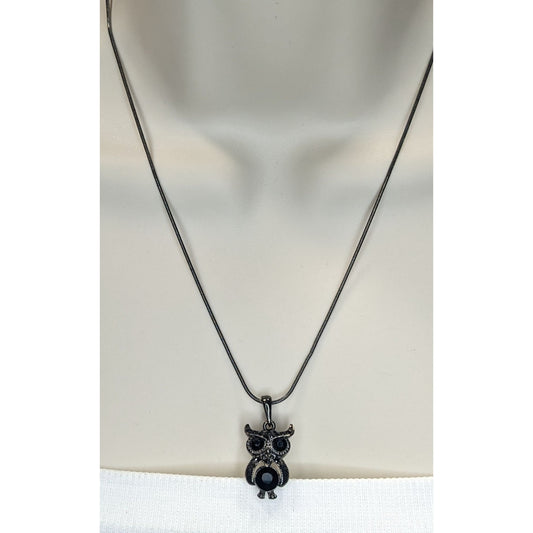 Witchy Whimsigoth Black Owl Pendant Necklace