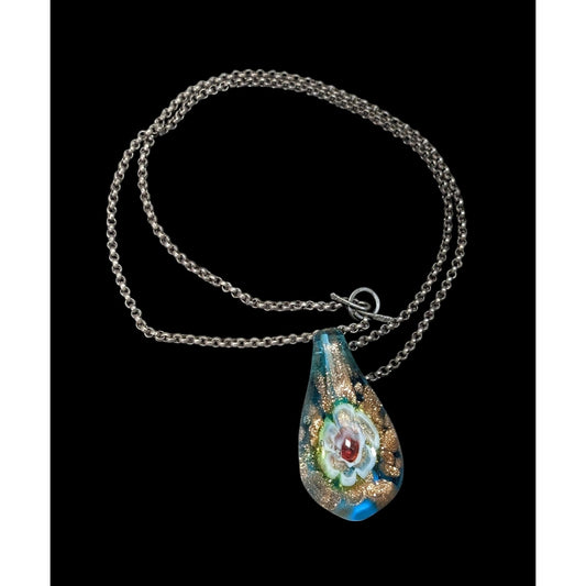 Floral Cottagecore Handblown Glass Pendant Necklace