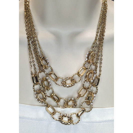 Glam Vintage Traci Lynn Layered Gold Tone Rhinestone Statement Chain Necklace