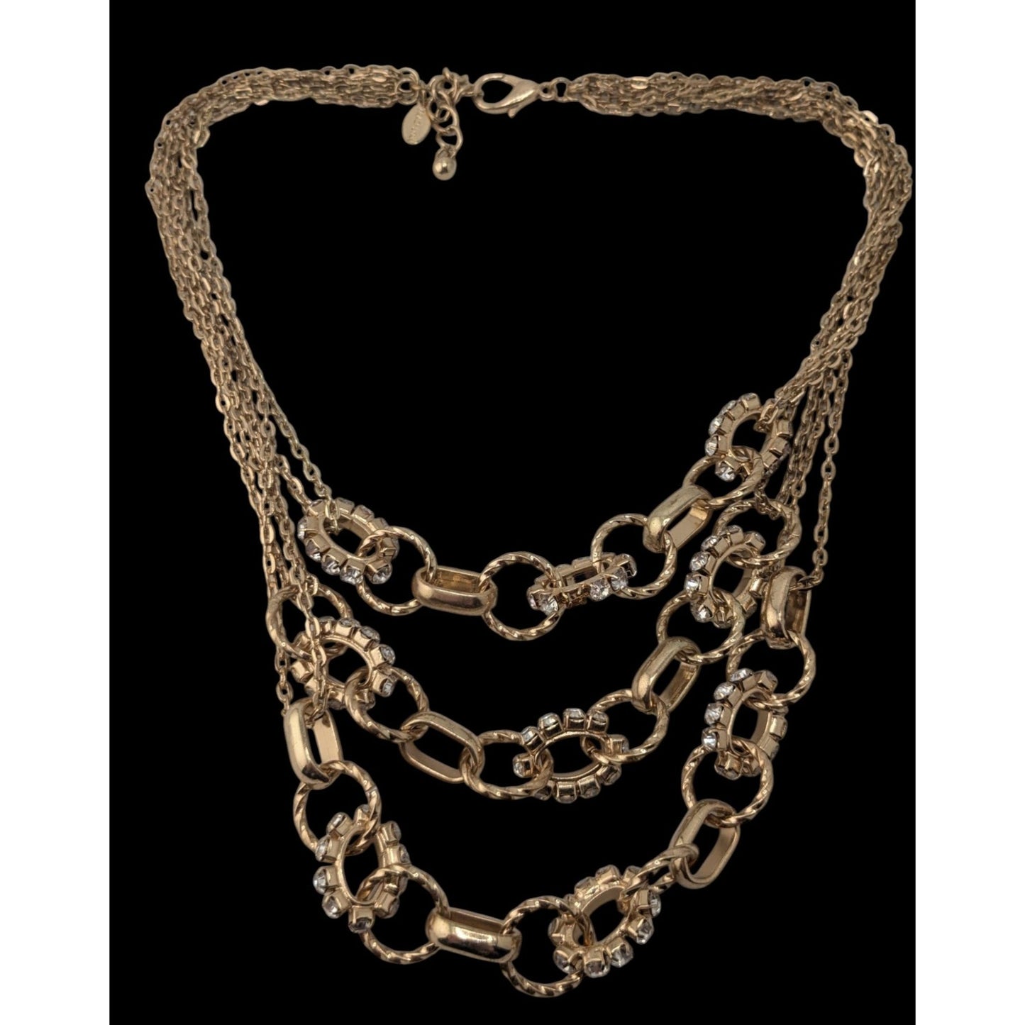 Glam Vintage Traci Lynn Layered Gold Tone Rhinestone Statement Chain Necklace